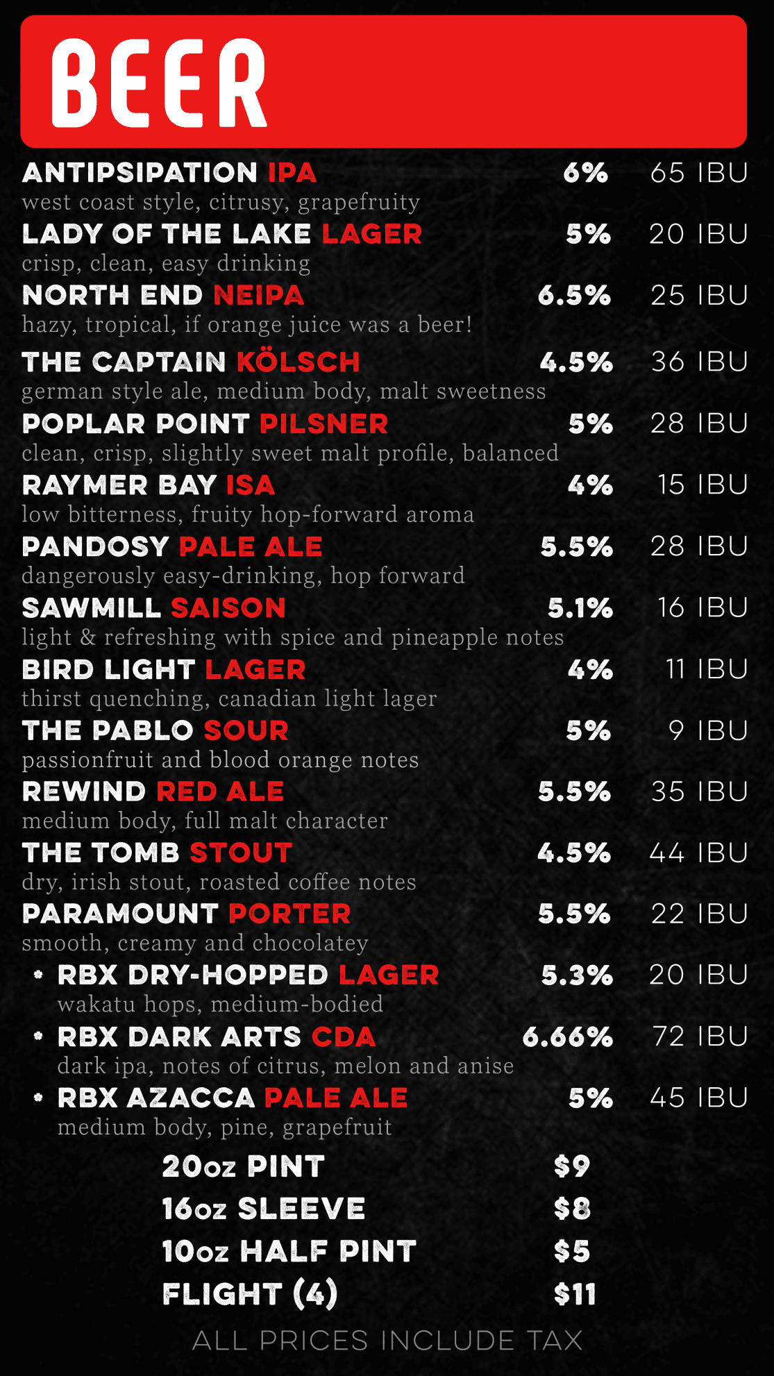 Redbird Menu Menu - Red Bird Brewing