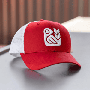 red & white snapback hat
