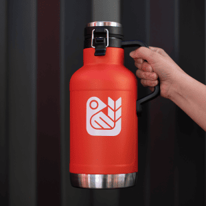 red stainless steel growler
