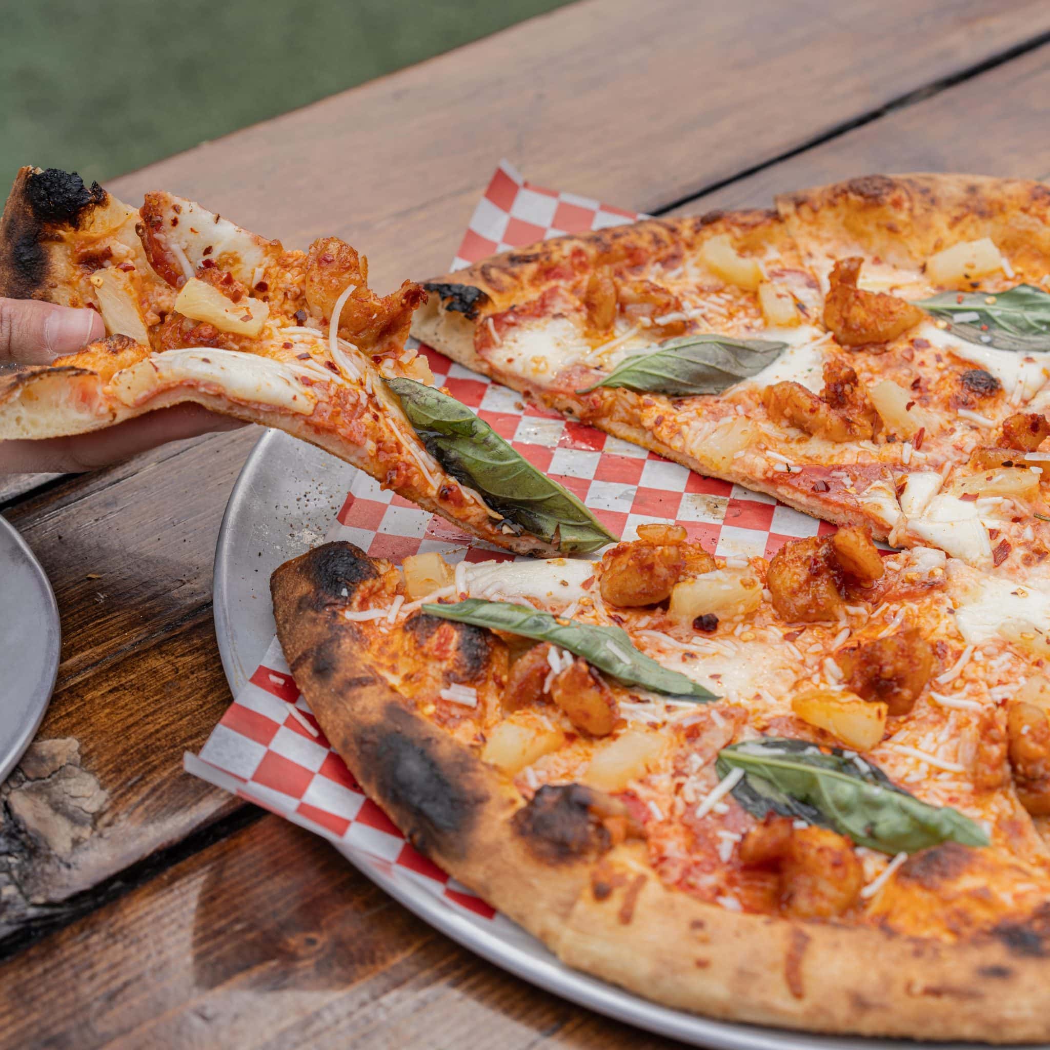 Spicy Prawn Pizza at Red Bird Brewing Kelowna