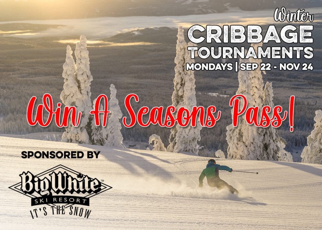 Poster - Cribbage Tournament at Red Bird Brewing Kelowna. Win a seasons pass to Big White Kelowna