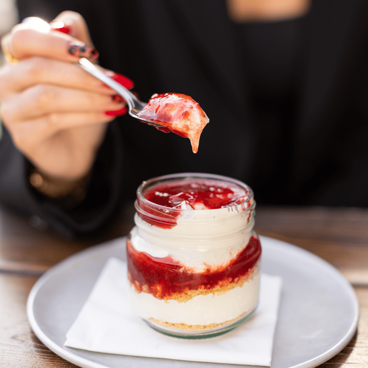 strawberry cheesecake jar at red bird brewing kelowna