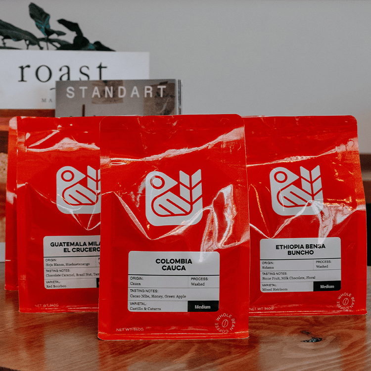 three kinds of red bird roasting coffee bags