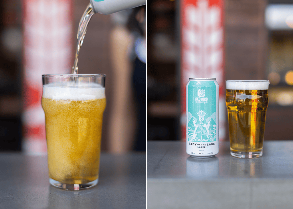 lady of the lake lager easy to drink beet available in cans and on tap are red bird brewing kelowna